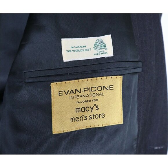 MEN'S GRAY PINSTRIPE BLAZER JACKET SPORT COAT 100% WOOL - EVAN PICONE - SIZE 44R - Picture 2 of 4